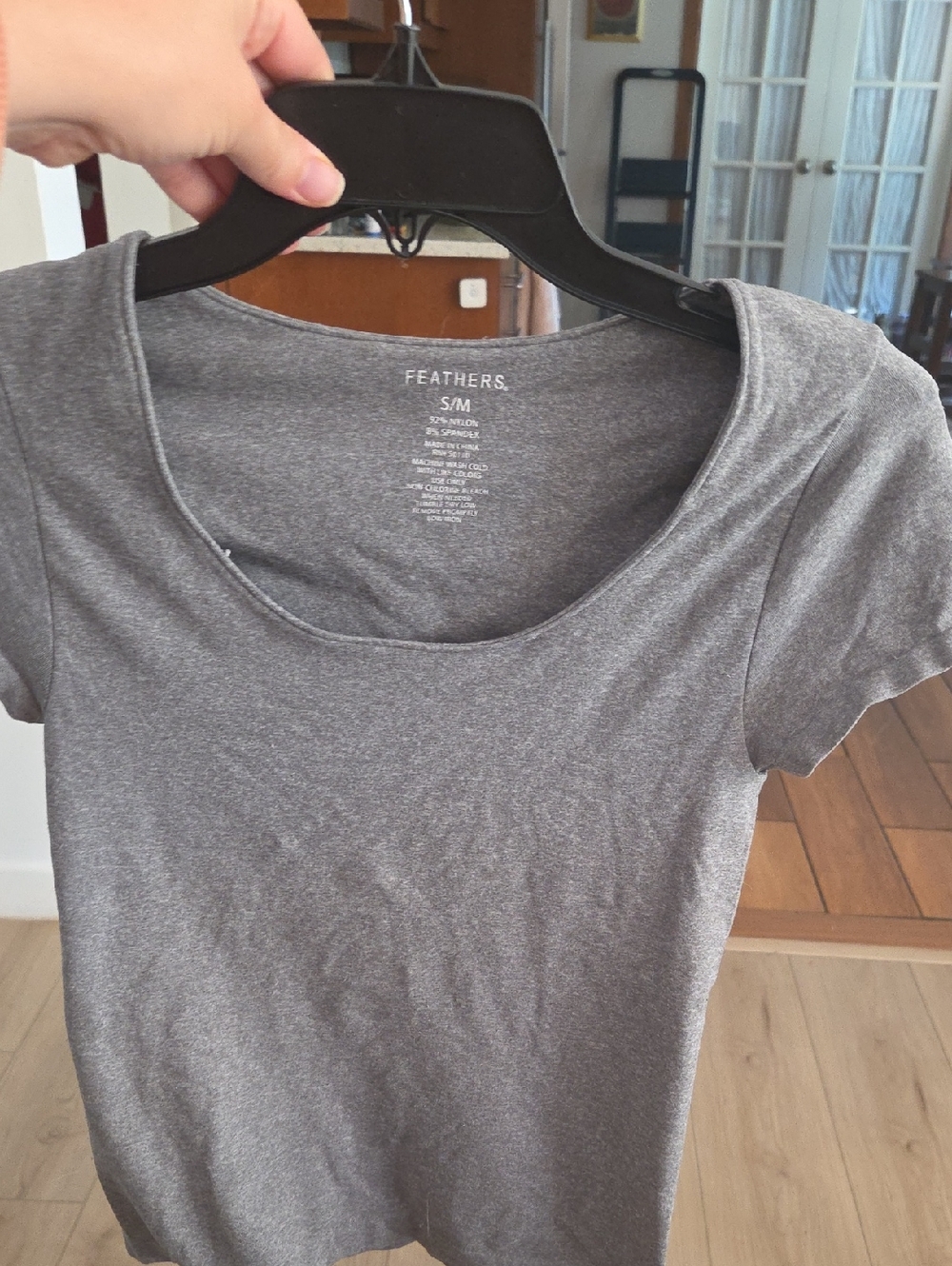 Feathers Gray Scoop Neck Short Sleeve Tee